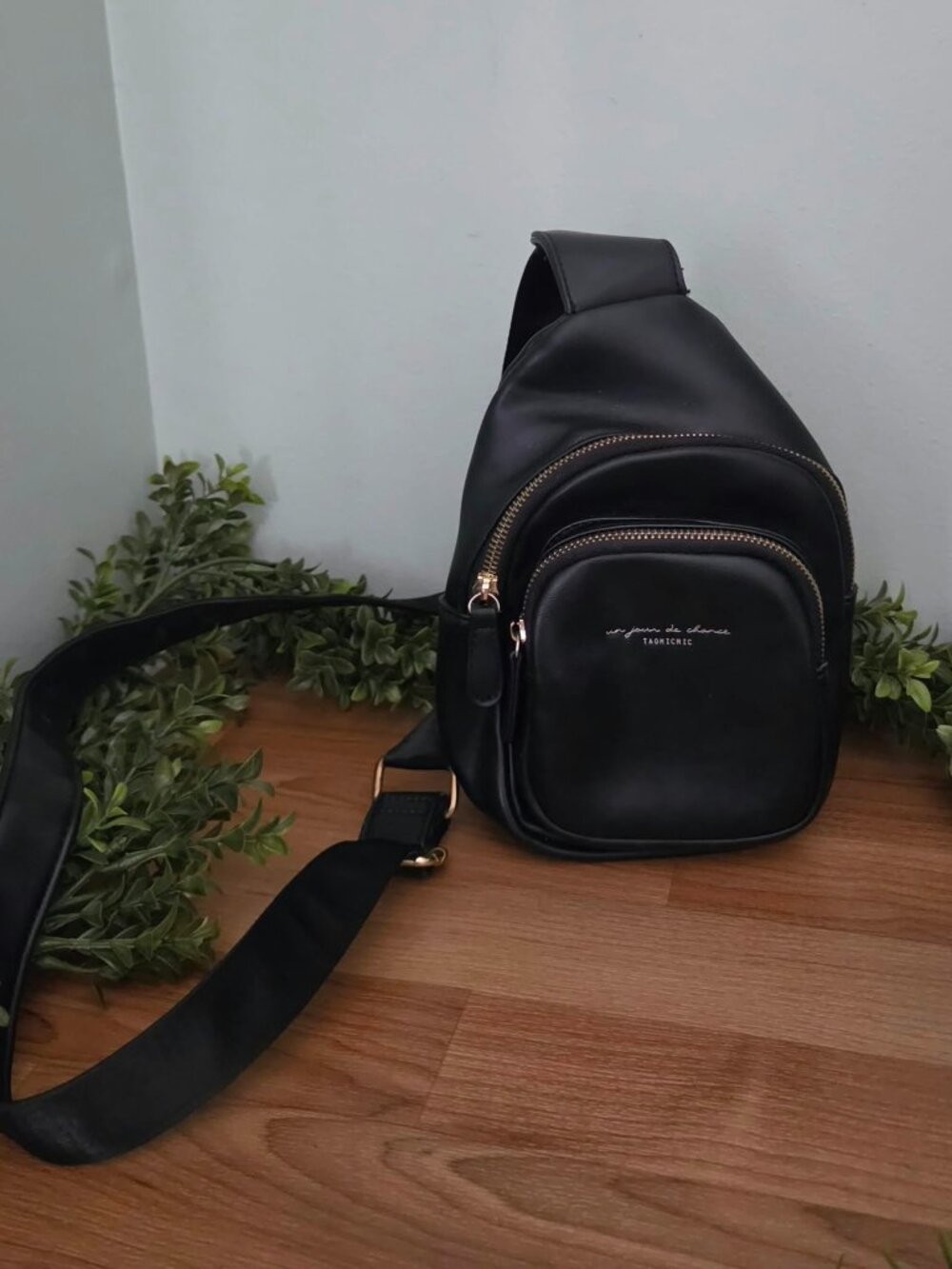 Taomicmic "Un Jour De Chance" Black Faux Leather Sling Bag